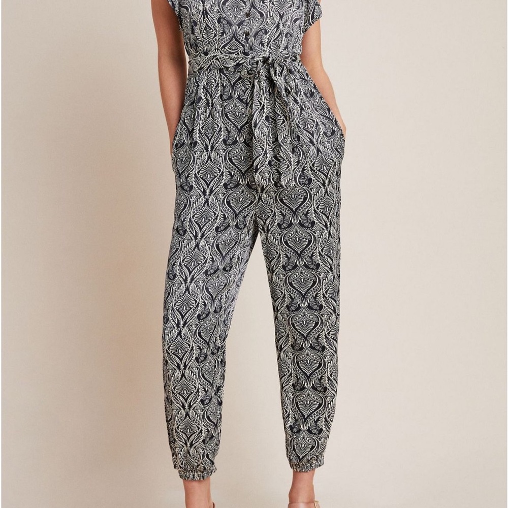 Anthropologie Patterned Black and White Jumpsuit